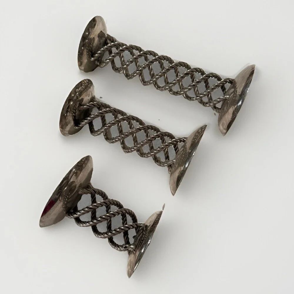 Lot of 3 Vintage Twisted Wire Spring Taper Candlestick Holder MCM